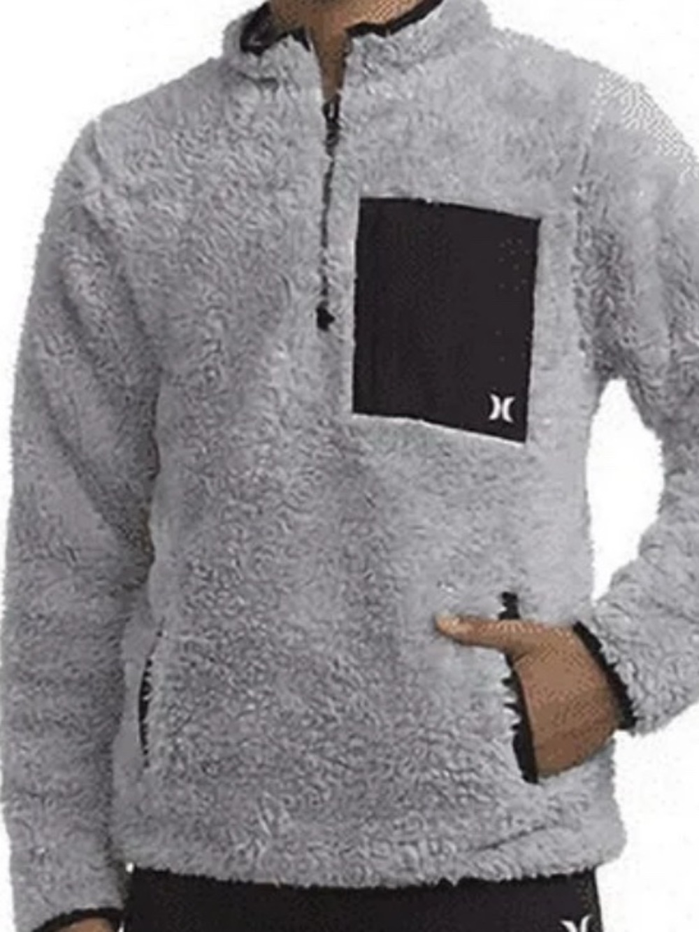 Hurley Boys Gray Sherpa Quarter-Zip Pullover Sweater size 8 Medium